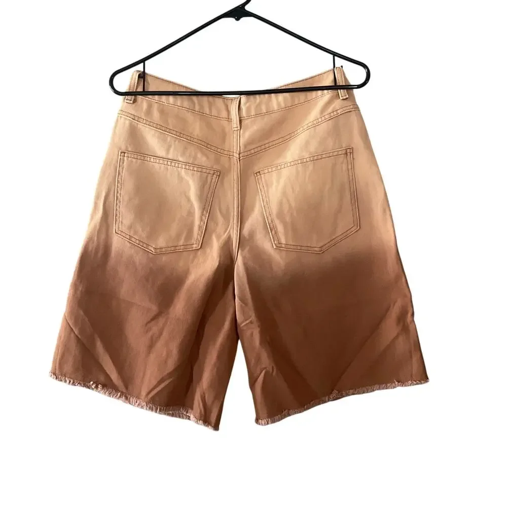 H&M Divided Women’s Ombre Denim Bermuda Shorts Size 6 Peach Brown Raw Hem NWT